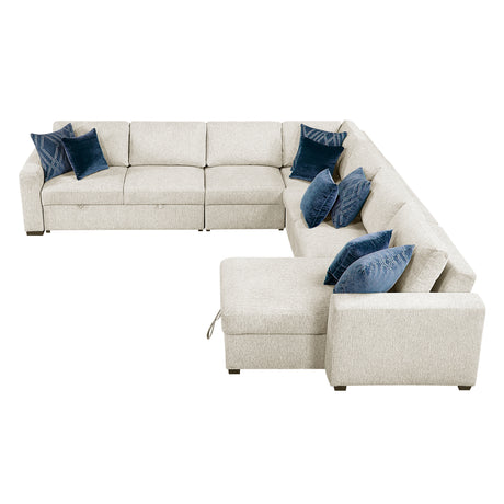 Isla Beige 5-Piece Sectional with Reversible Chaise and Pull-Out Bed & Ottoman - Ornate Home