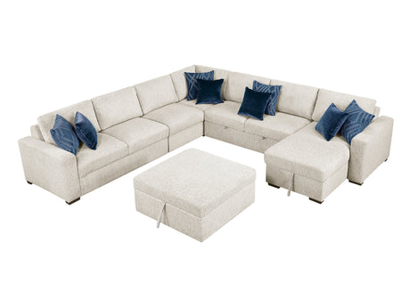 Isla Beige 6-Piece Sectional w/ Reversible Chaise and Pull-Out Bed & Ottoman - Ornate Home