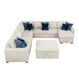 Isla Beige 6-Piece Sectional w/ Reversible Chaise and Pull-Out Bed & Ottoman - Ornate Home