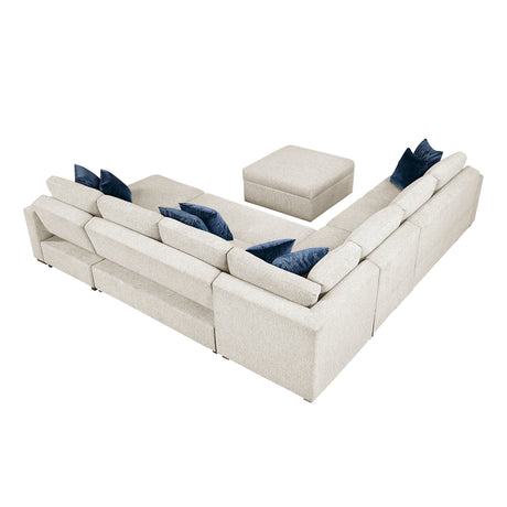 Isla Beige 6-Piece Sectional w/ Reversible Chaise and Pull-Out Bed & Ottoman - Ornate Home