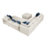 Isla Beige 6-Piece Sectional w/ Reversible Chaise and Pull-Out Bed & Ottoman - Ornate Home