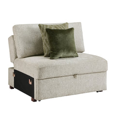 Isla Beige Convertible Armless Chair And Half With Pull-out Bed And Click Motion Back - Ornate Home