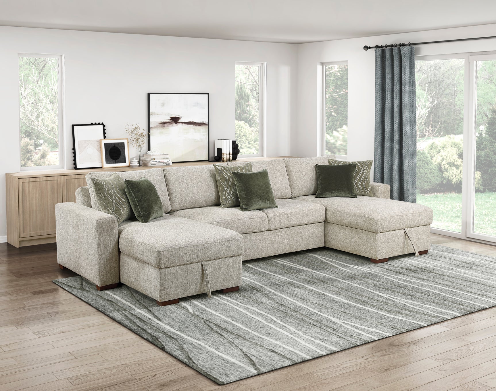 Isla Sand 3-Piece Sectional with Reversible Chaises and Hidden Storage - Ornate Home