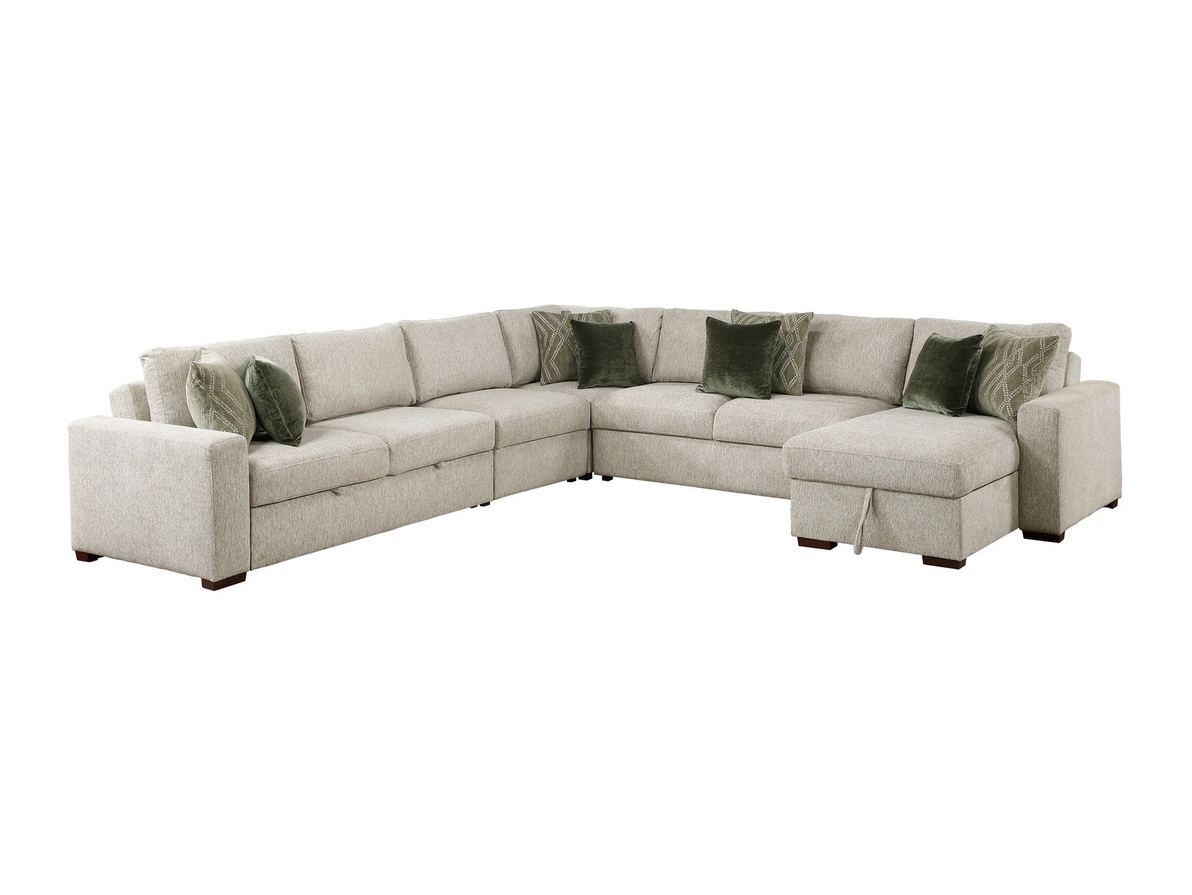 Isla Sand 5-Piece Sectional with Reversible Chaise and Pull-out Bed - Ornate Home