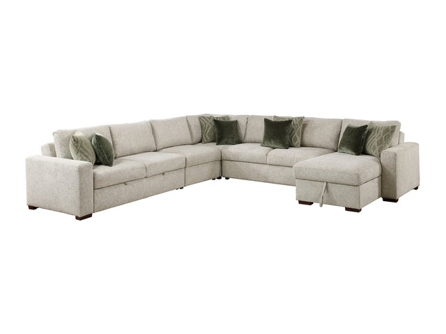 Isla Sand 5-Piece Sectional with Reversible Chaise and Pull-out Bed - Ornate Home