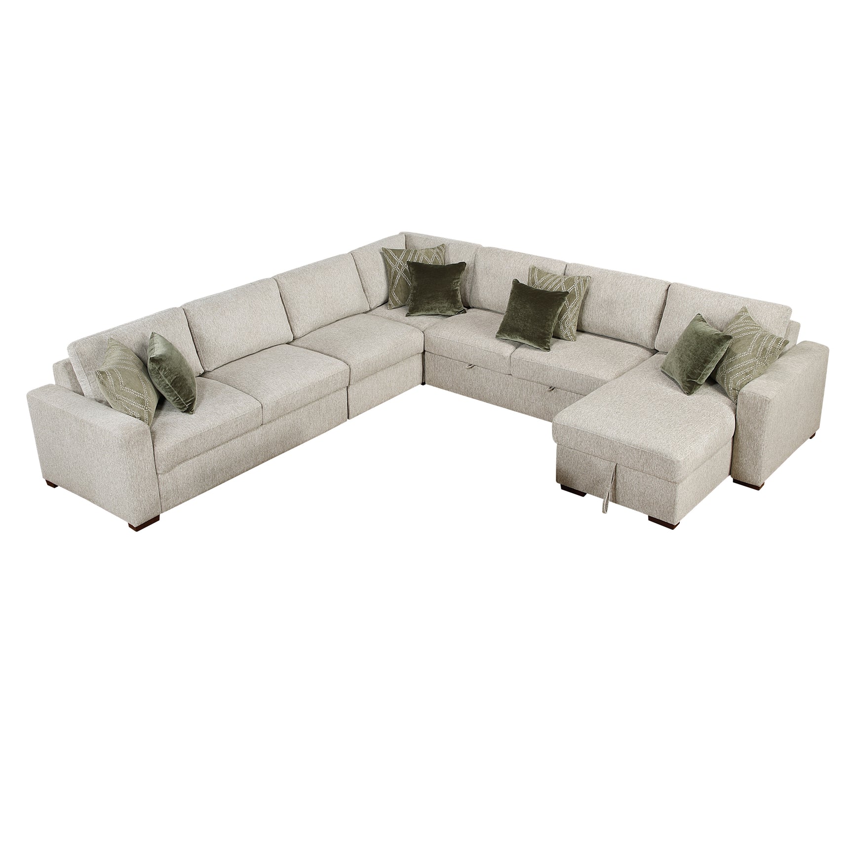 Isla Sand 5-Piece Sectional with Reversible Chaise and Pull-out Bed - Ornate Home