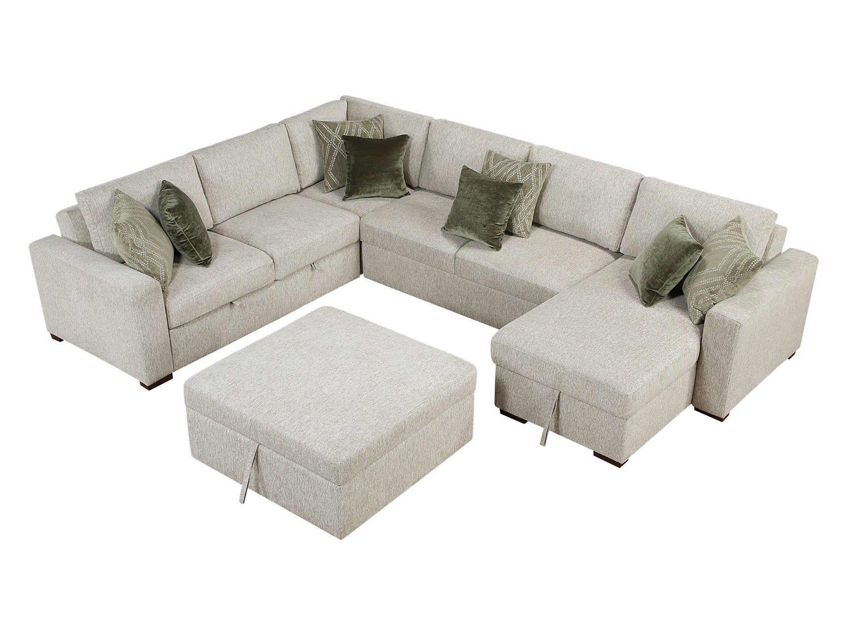 Isla Sand 5-Piece Sectional with Reversible Chaise and Pull-out Bed (Ottoman) - Ornate Home