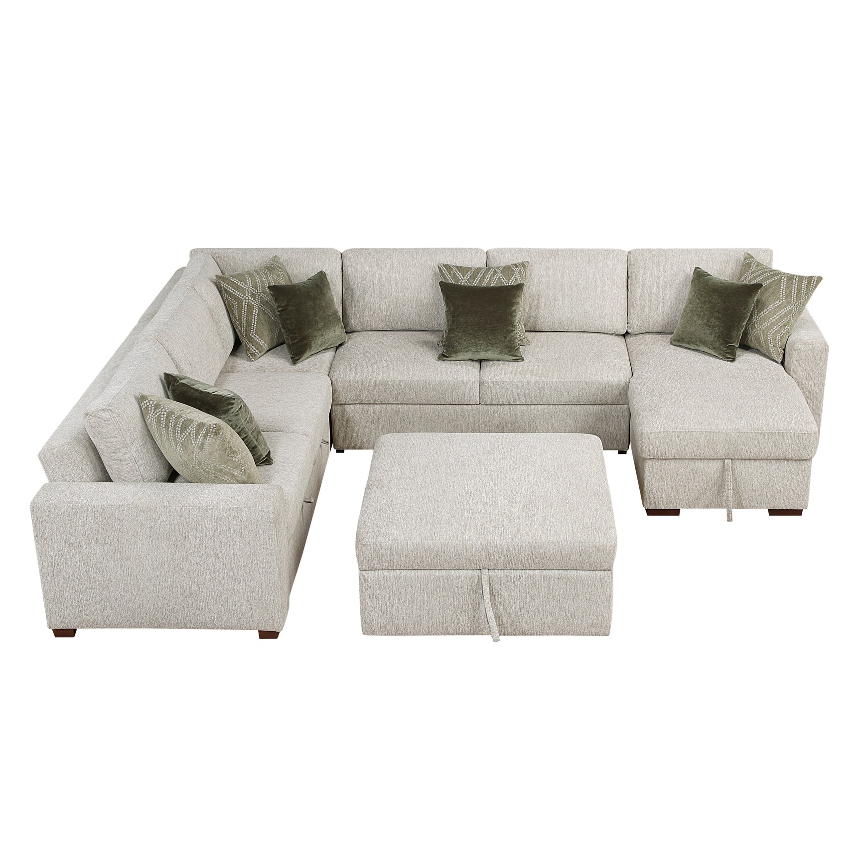 Isla Sand 5-Piece Sectional with Reversible Chaise and Pull-out Bed (Ottoman) - Ornate Home
