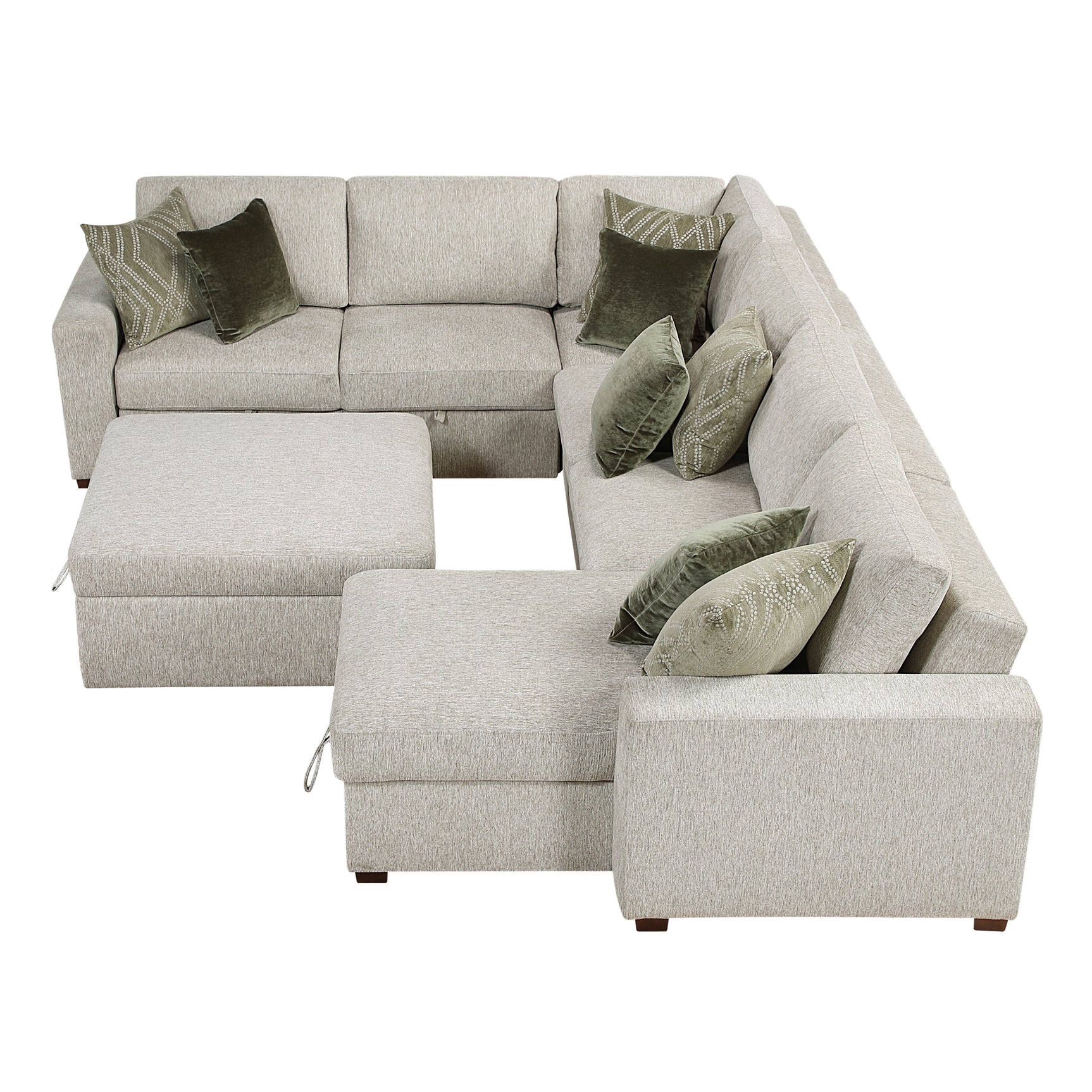 Isla Sand 5-Piece Sectional with Reversible Chaise and Pull-out Bed (Ottoman) - Ornate Home