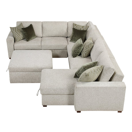 Isla Sand 5-Piece Sectional with Reversible Chaise and Pull-out Bed (Ottoman) - Ornate Home