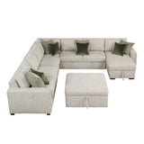 Isla Sand 6-Piece Sectional with Reversible Chaise & Pull-out Bed and Ottoman - Ornate Home