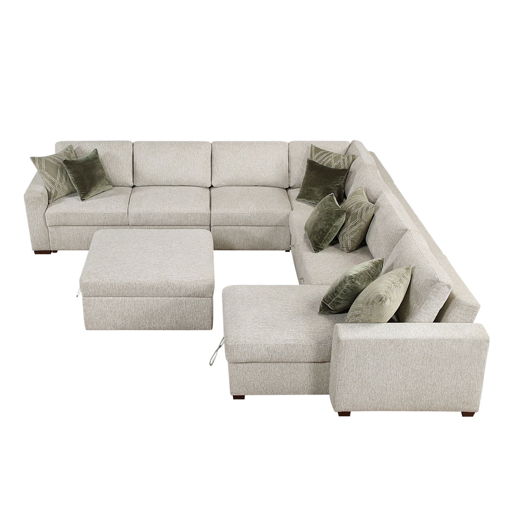Isla Sand 6-Piece Sectional with Reversible Chaise & Pull-out Bed and Ottoman - Ornate Home