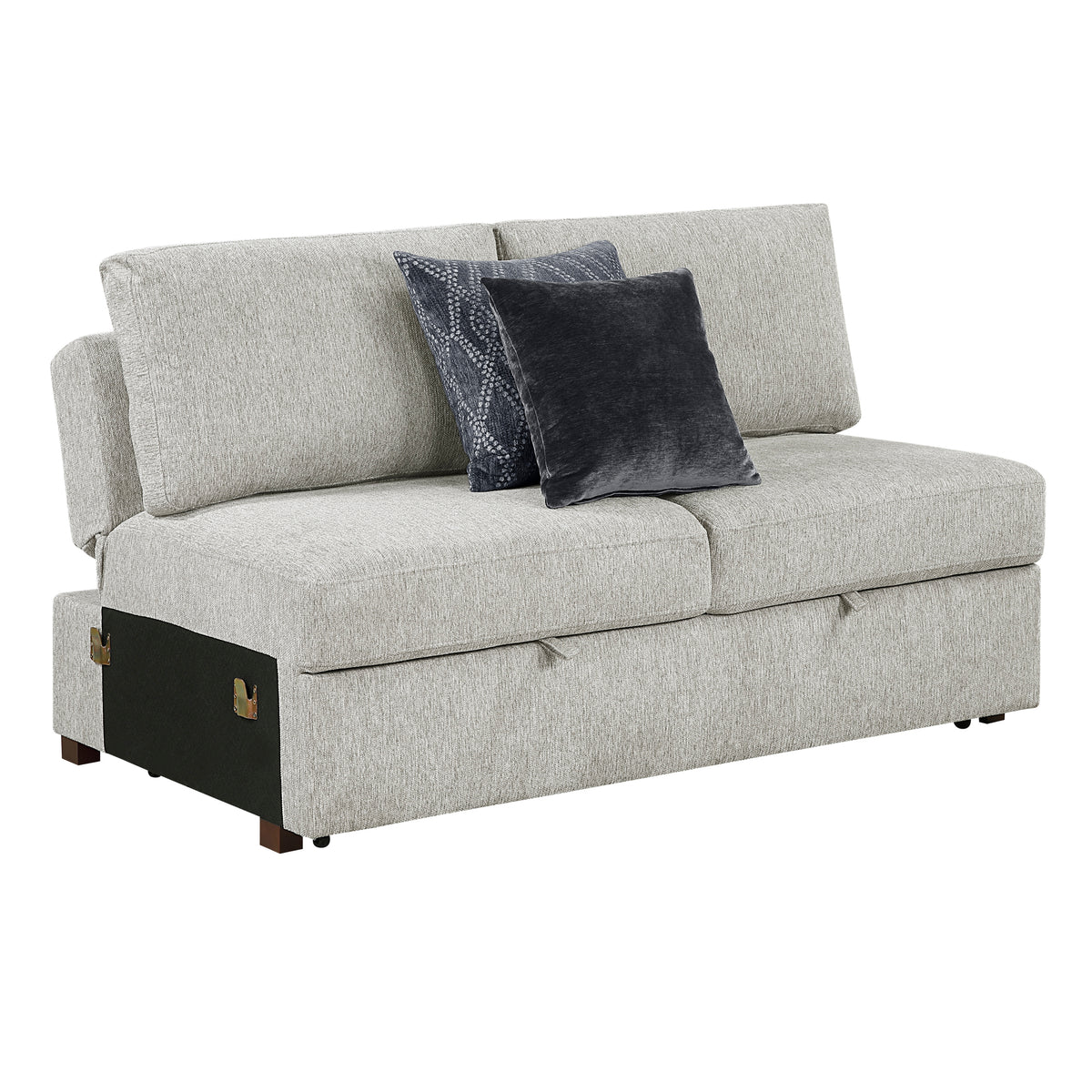 Isla Silver Convertible Armless 2-Seater With Pull-out Bed And Click Motion Back
