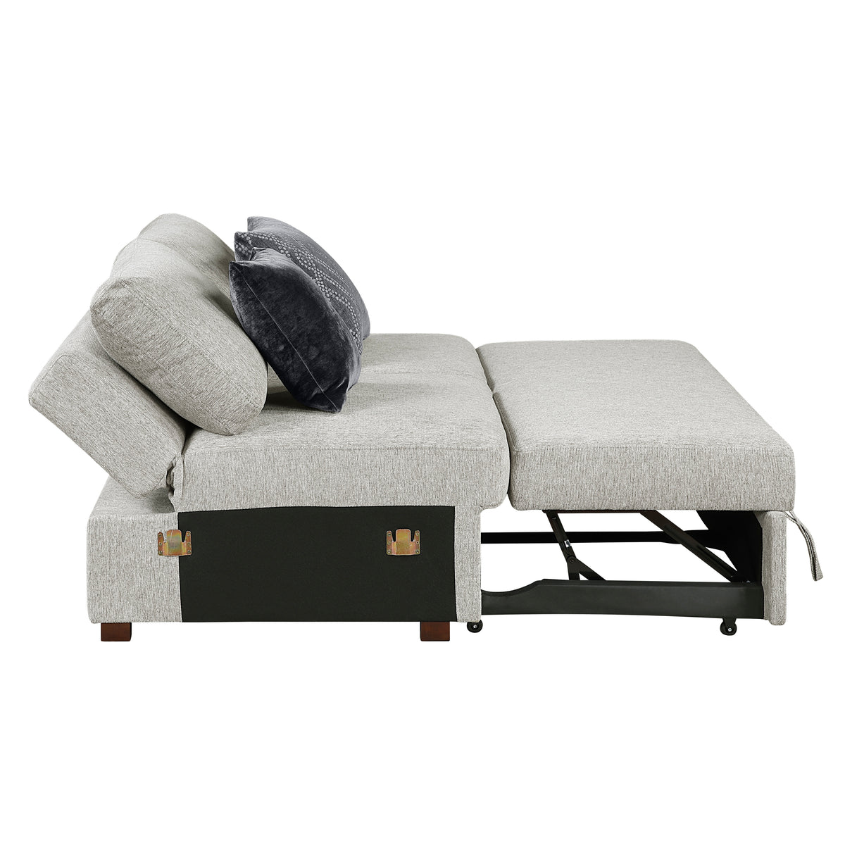 Isla Silver Convertible Armless 2-Seater With Pull-out Bed And Click Motion Back