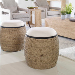 Island Brown Straw Accent Stool - Ornate Home