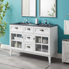 Isle White/Black 48" Double Bathroom Vanity Cabinet - Ornate Home