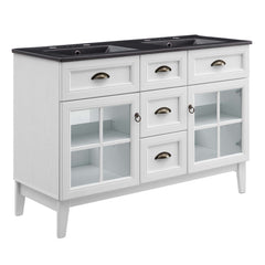 Isle White/Black 48" Double Bathroom Vanity Cabinet - Ornate Home