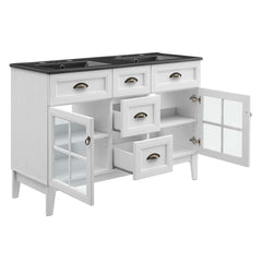 Isle White/Black 48" Double Bathroom Vanity Cabinet - Ornate Home