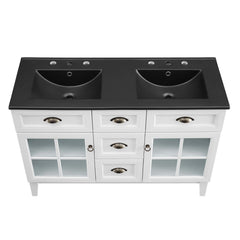 Isle White/Black 48" Double Bathroom Vanity Cabinet - Ornate Home