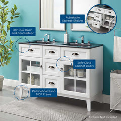 Isle White/Black 48" Double Bathroom Vanity Cabinet - Ornate Home