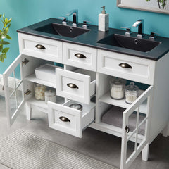 Isle White/Black 48" Double Bathroom Vanity Cabinet - Ornate Home