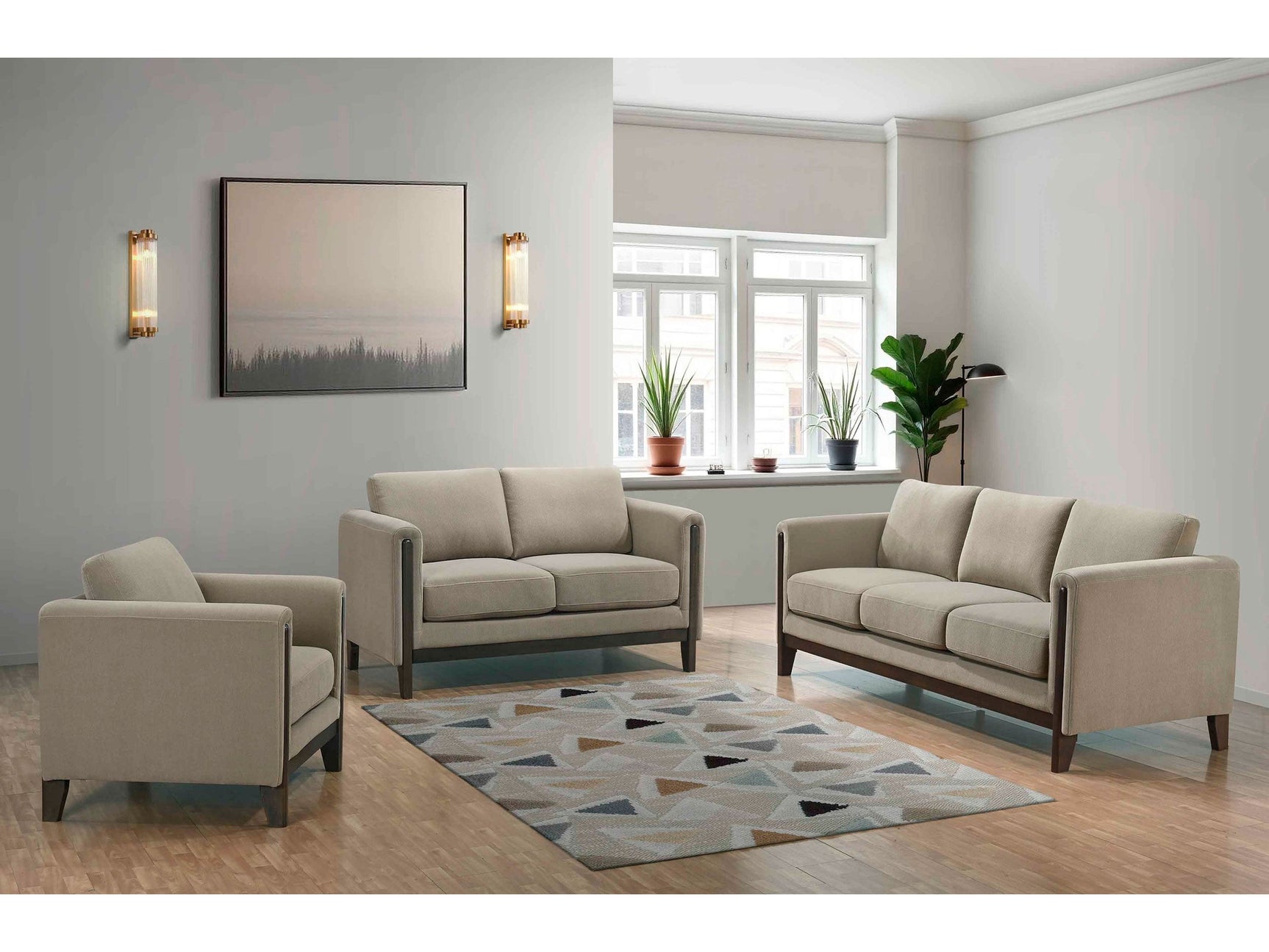 Islington Taupe 3-piece Upholstered Panel Arm Sofa Set - Ornate Home