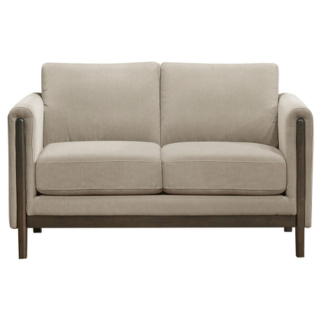 Islington Taupe Fabric Upholstered Panel Arm Loveseat - Ornate Home