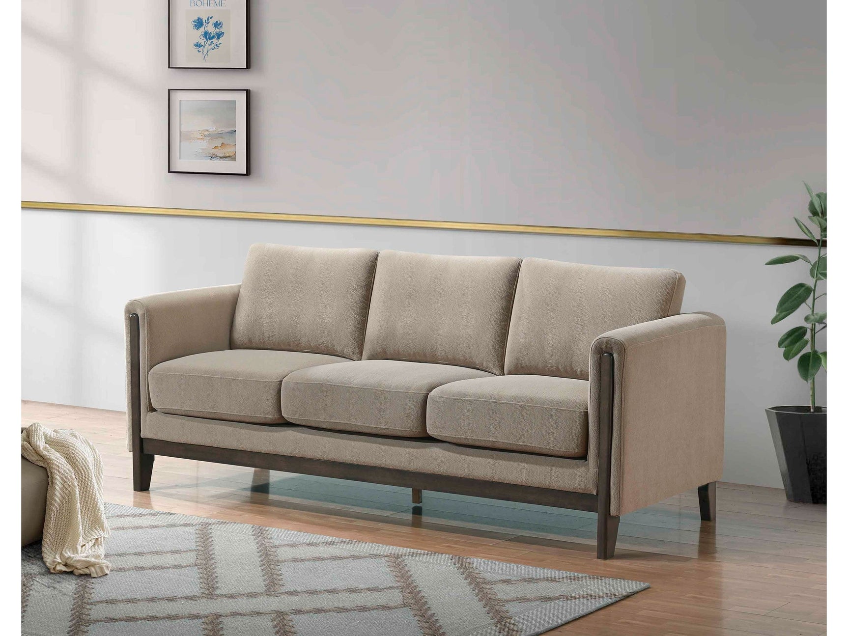 Islington Taupe Fabric Upholstered Panel Arm Sofa - Ornate Home
