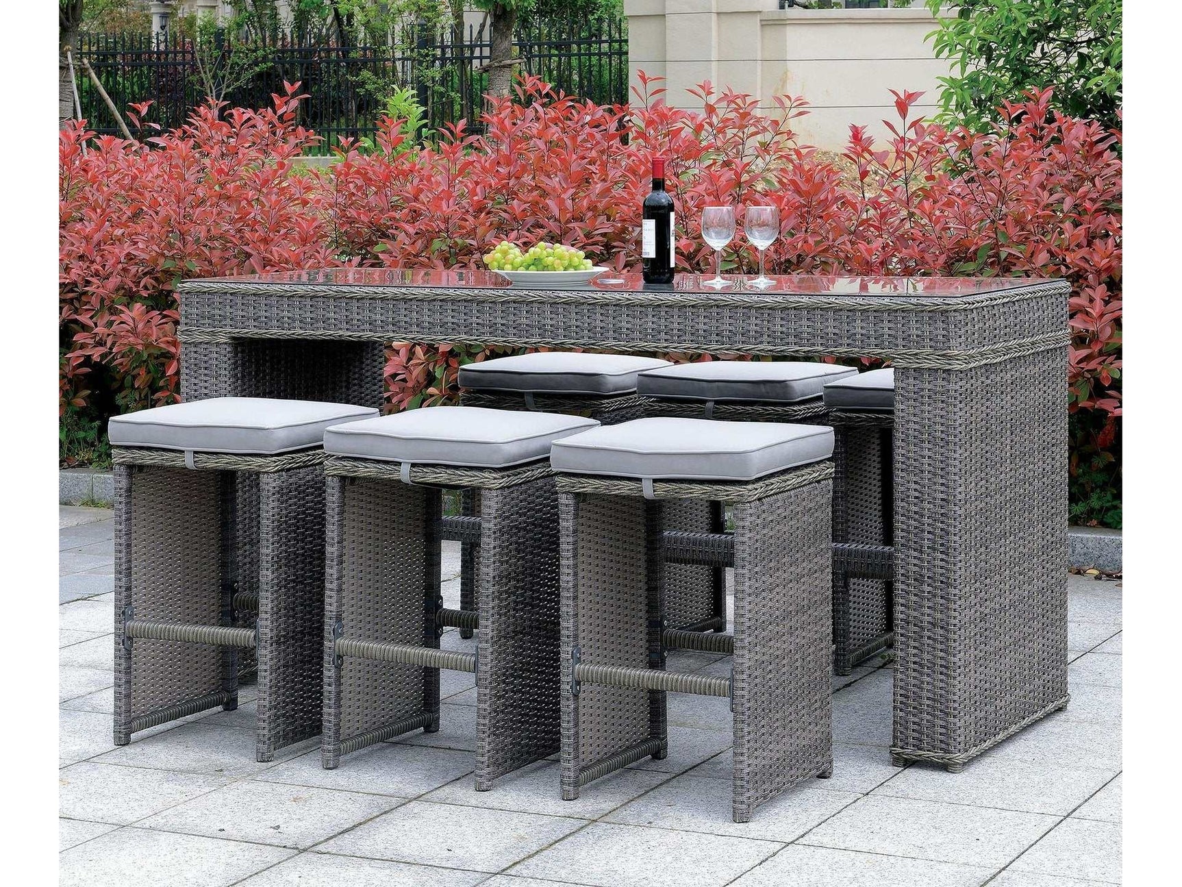 Ismay Gray 6pc Outdoor Bar Stool Set - Ornate Home