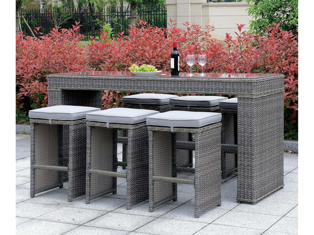 Ismay Gray 6pc Outdoor Bar Stool Set - Ornate Home