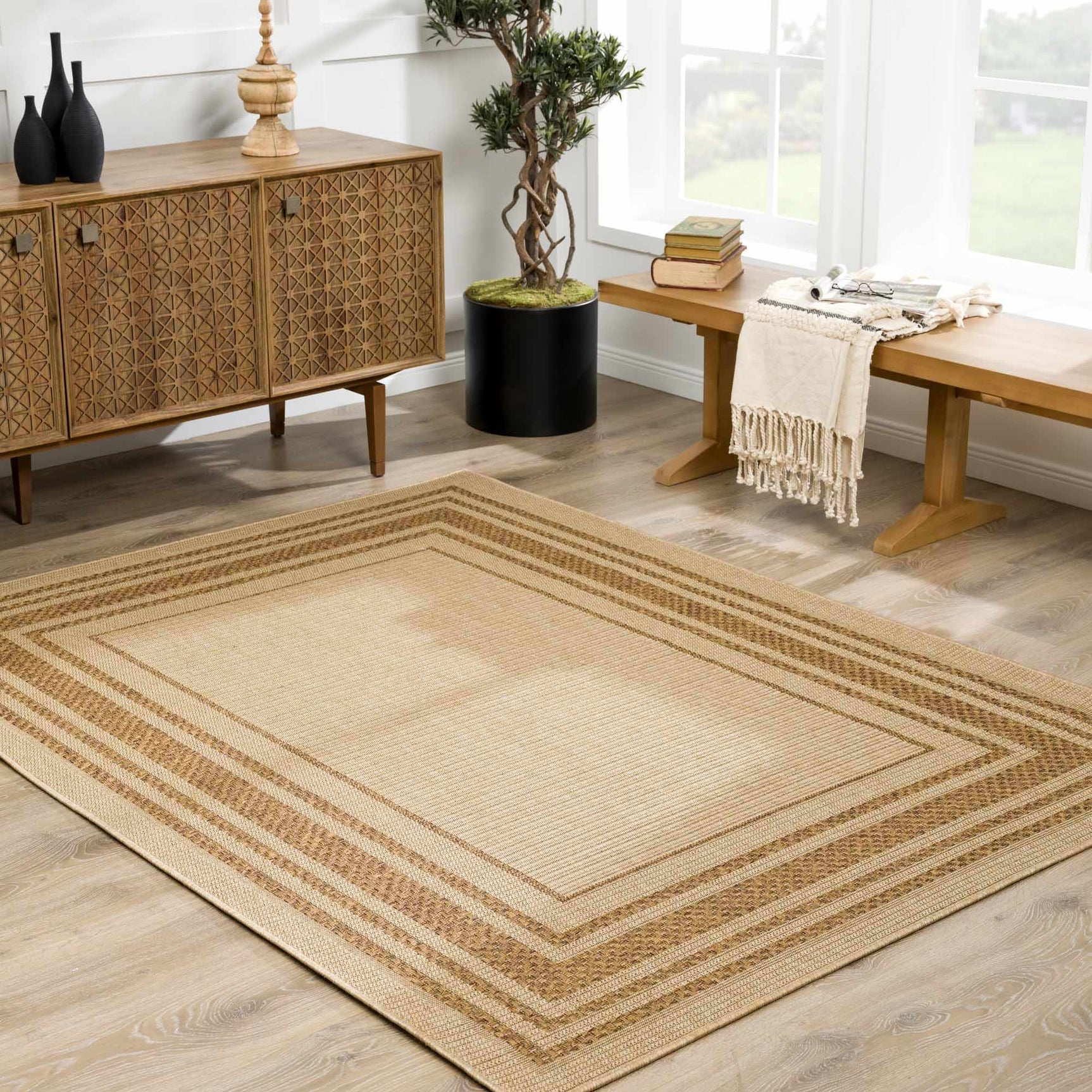 Isoko Bordered Faux Jute Rug - Ornate Home