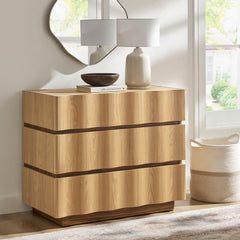 Isola Light Oak Walnut Wavy 3 Drawer Chest