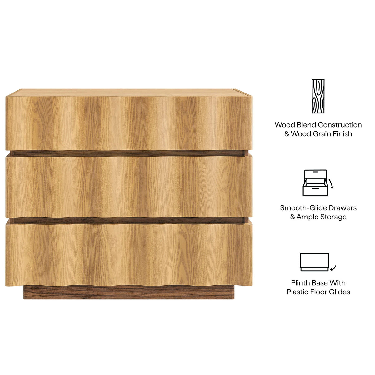 Isola Light Oak Walnut Wavy 3 Drawer Chest