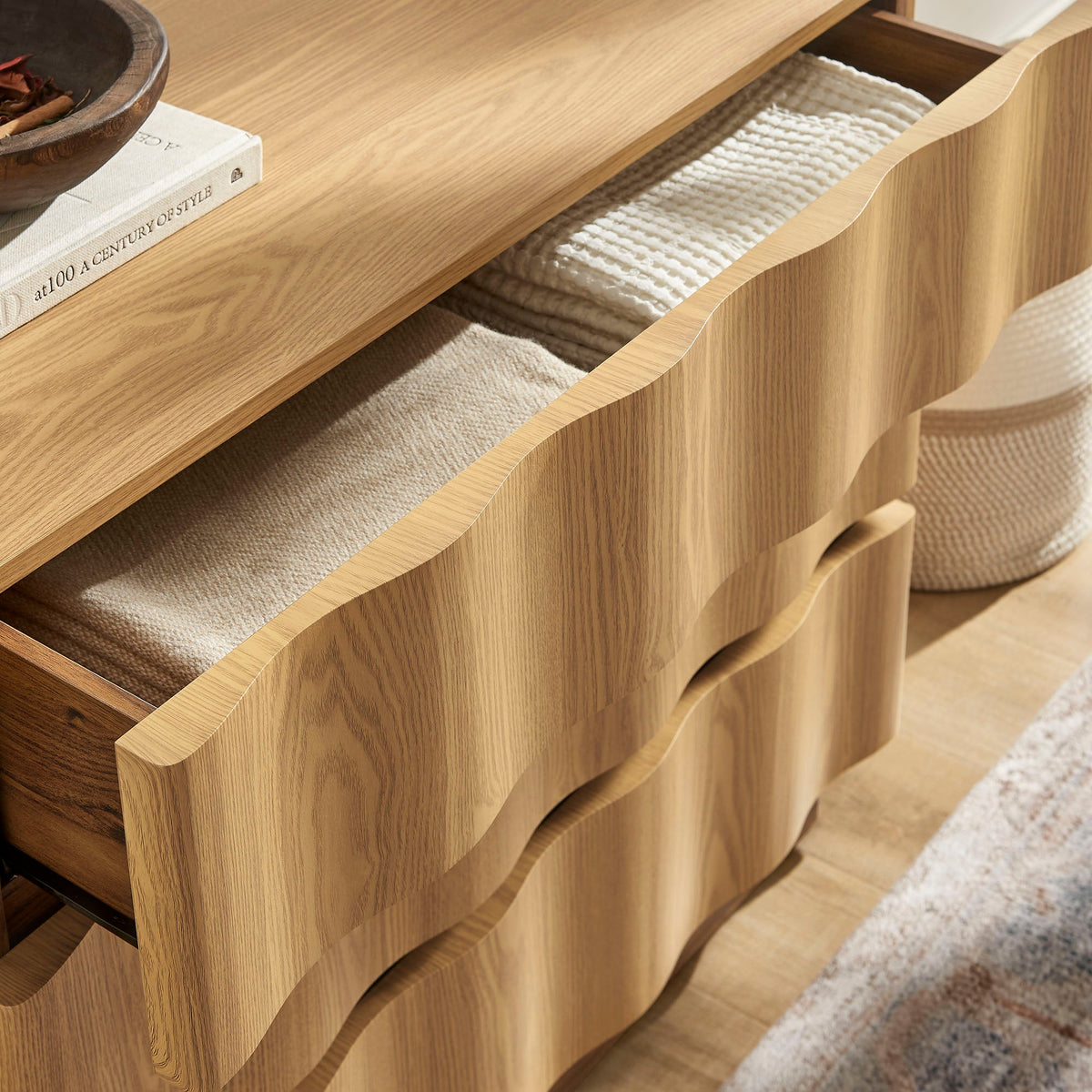 Isola Light Oak Walnut Wavy 3 Drawer Chest