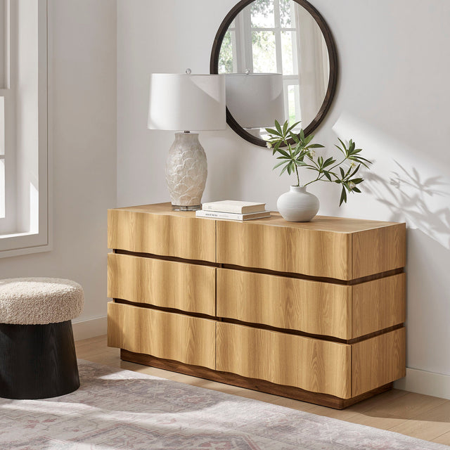 Isola Light Oak Walnut Wavy 6 Drawer Dresser