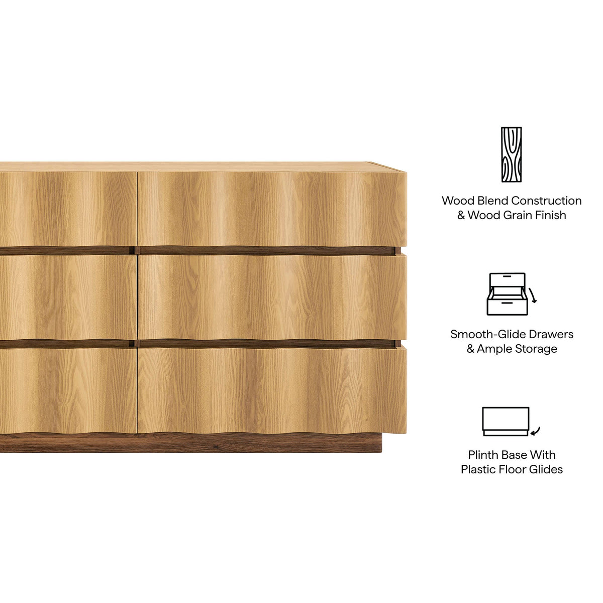 Isola Light Oak Walnut Wavy 6 Drawer Dresser