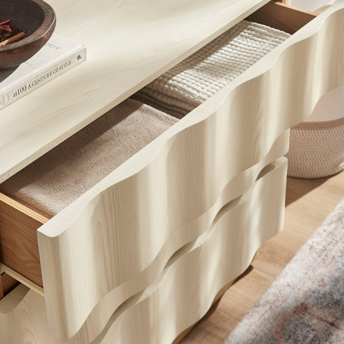 Isola White Light Oak Wavy 3 Drawer Chest