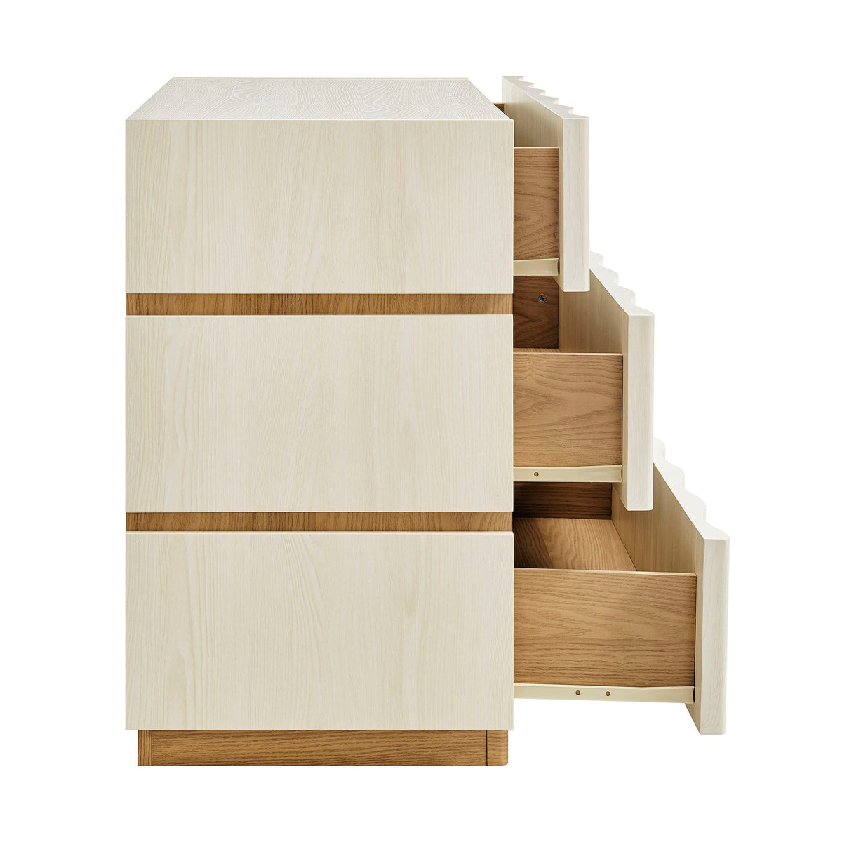 Isola White Light Oak Wavy 3 Drawer Chest