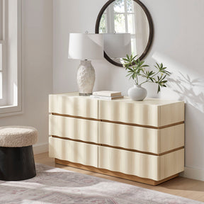 Isola White Light Oak Wavy 6 Drawer Dresser