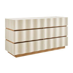 Isola White Light Oak Wavy 6 Drawer Dresser - Ornate Home