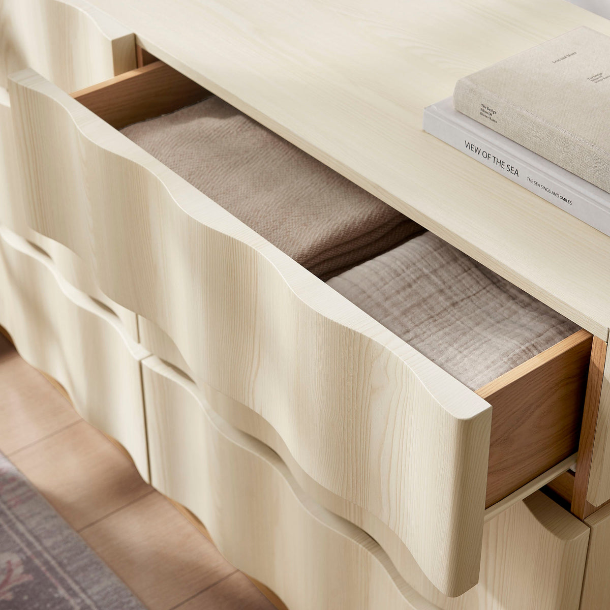 Isola White Light Oak Wavy 6 Drawer Dresser