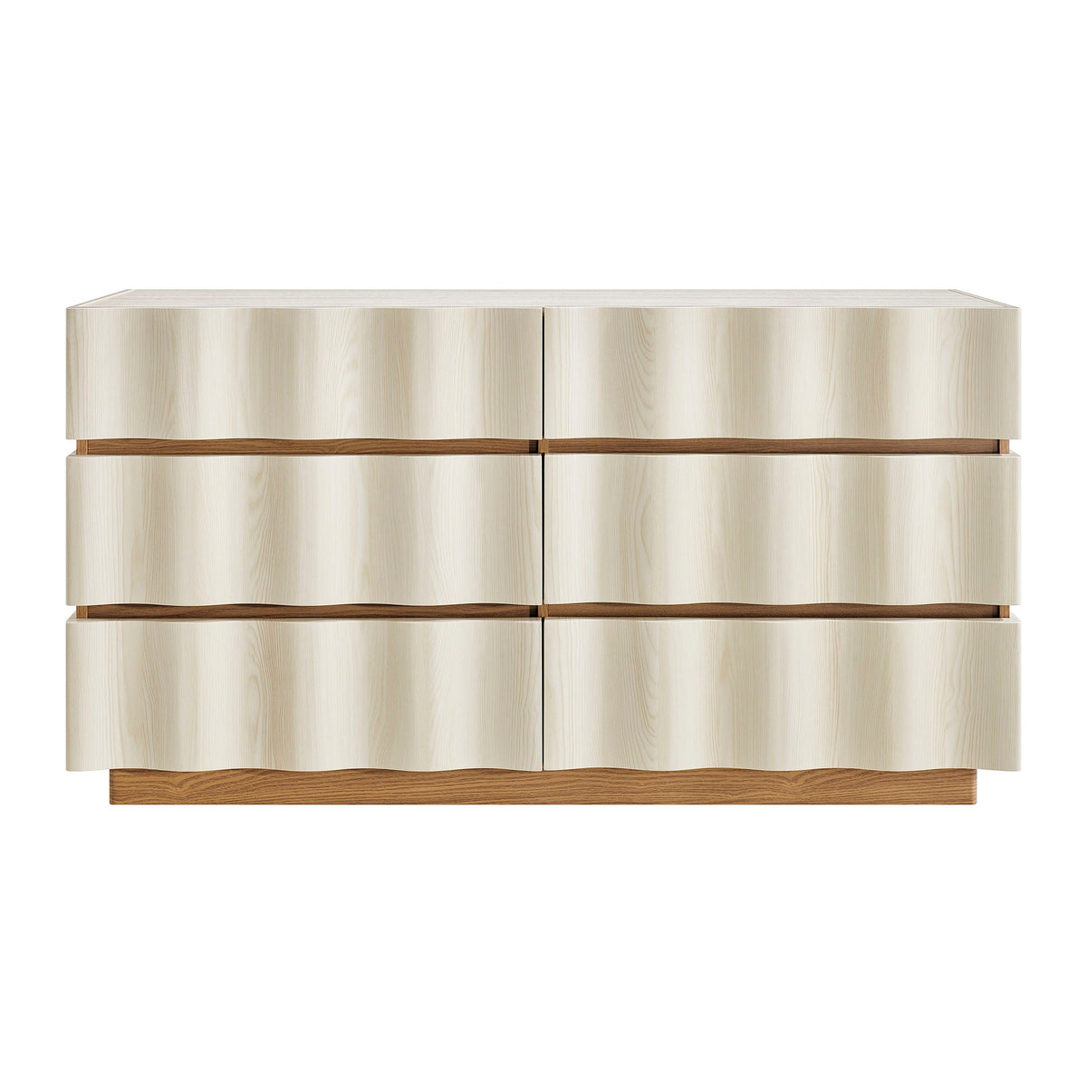 Isola White Light Oak Wavy 6 Drawer Dresser