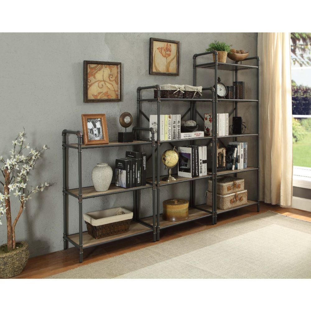 Itzel Antique Oak & Sandy Gray Bookshelf - Ornate Home