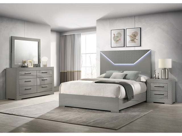 Ives Grey High Gloss 4-piece Queen Bedroom Set - Ornate Home