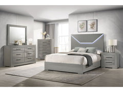 Ives Grey High Gloss 5-piece Eastern King Bedroom Set - Ornate Home
