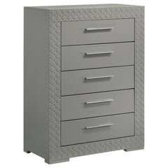 Ives Grey High Gloss 5-piece Eastern King Bedroom Set - Ornate Home