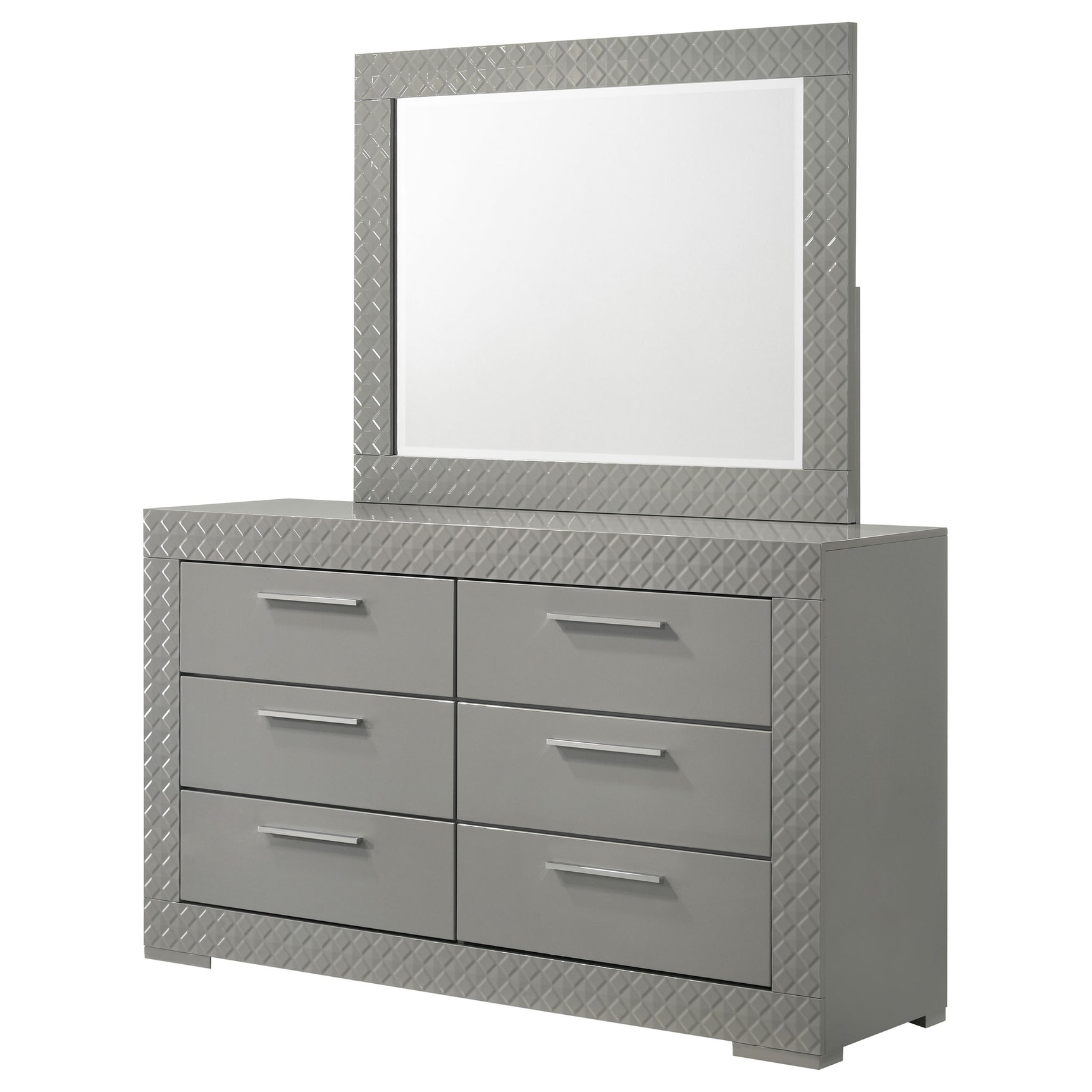 Ives Grey High Gloss Dresser and Mirror - Ornate Home