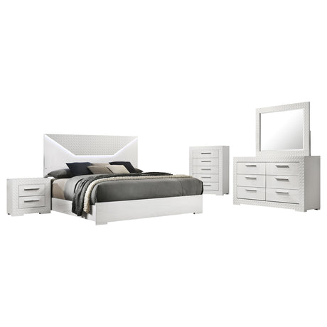 Ives White High Gloss 5-piece Queen Bedroom Set - Ornate Home