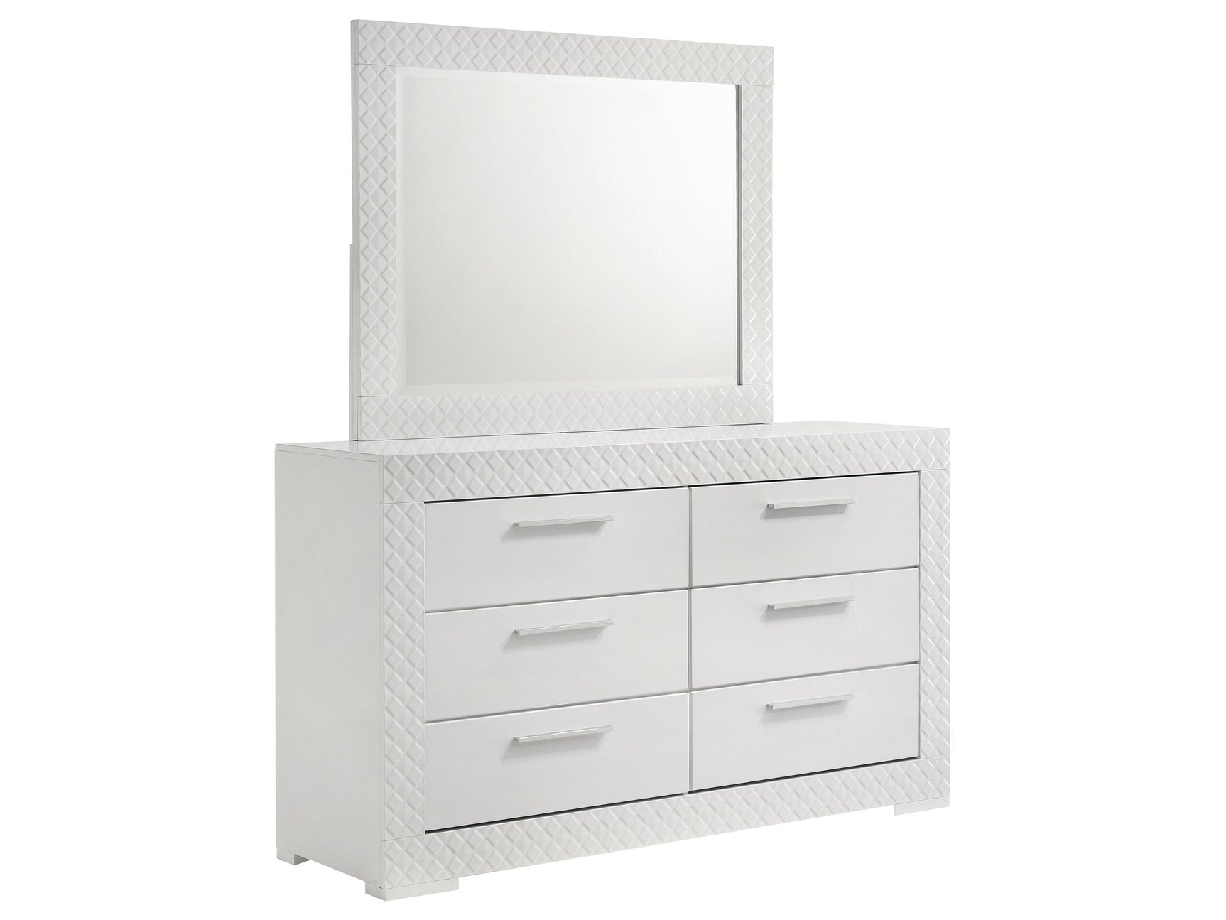 Ives White High Gloss Dresser and Mirror - Ornate Home