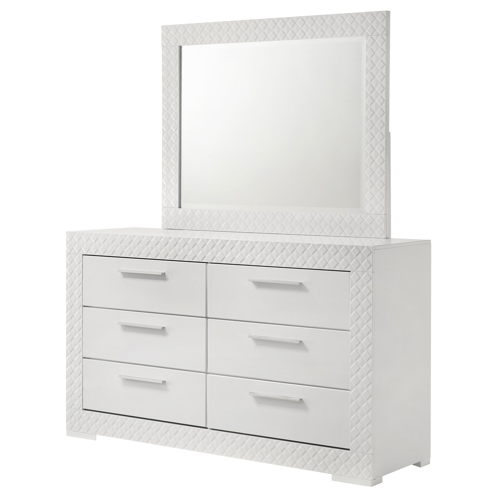 Ives White High Gloss Dresser and Mirror - Ornate Home